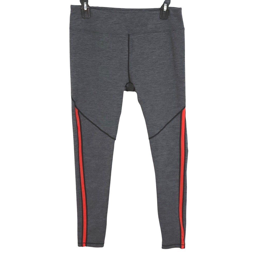 MTA Sport Athletic Mid Rise 7/8 Leggings Womens Large Heather Gray Red Side Mesh
